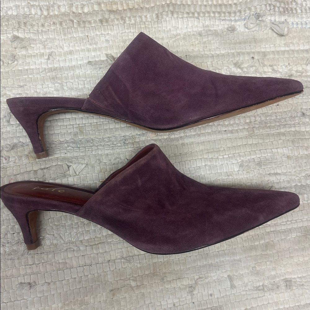 New Joie Womens Karinne Berry Purple Suede Kitten Dressy Mules Shoes - Picture 4 of 8